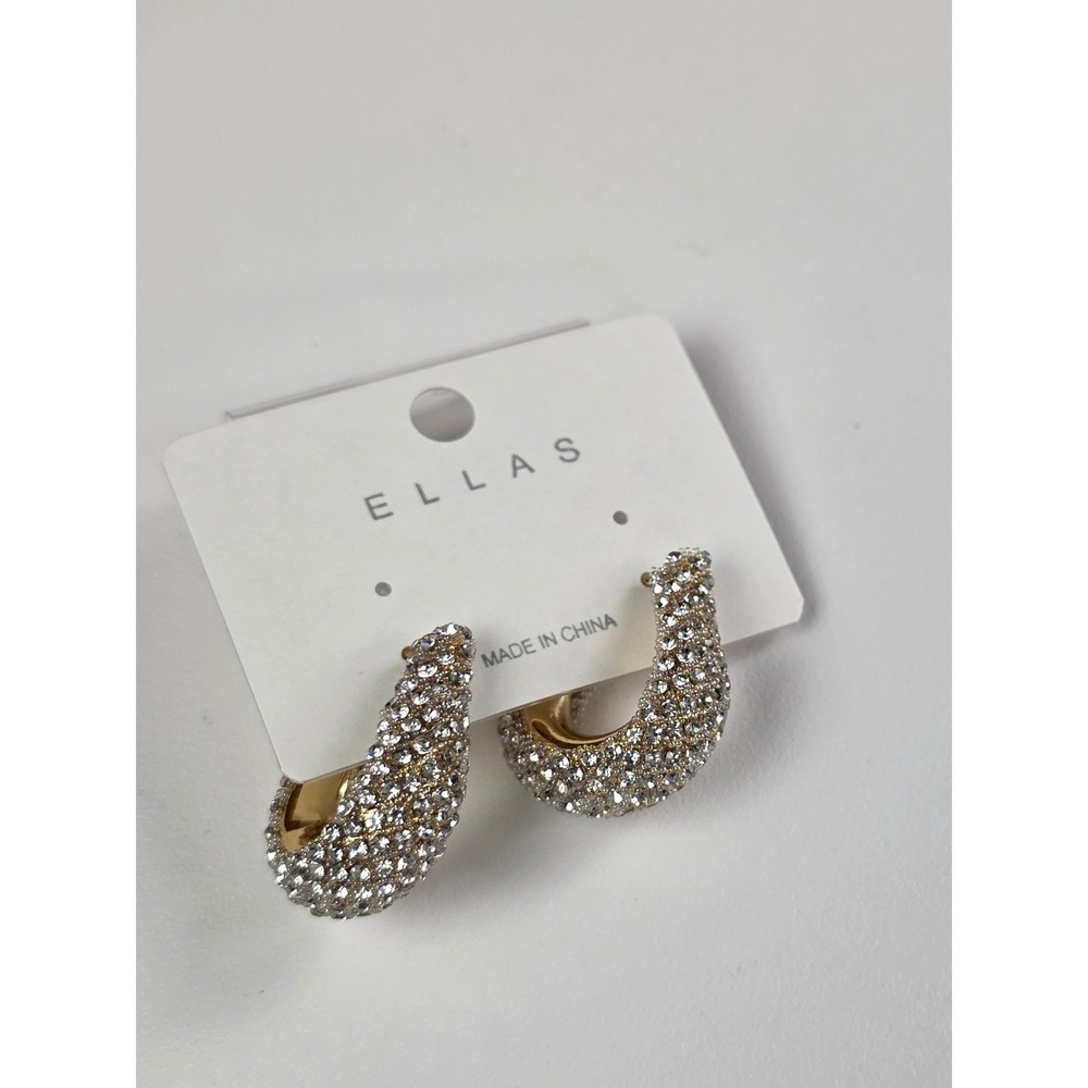 Ellas Chunky Hoop Earrings Gold New AB Crystal Rhinestone Statement - Picture 5 of 6